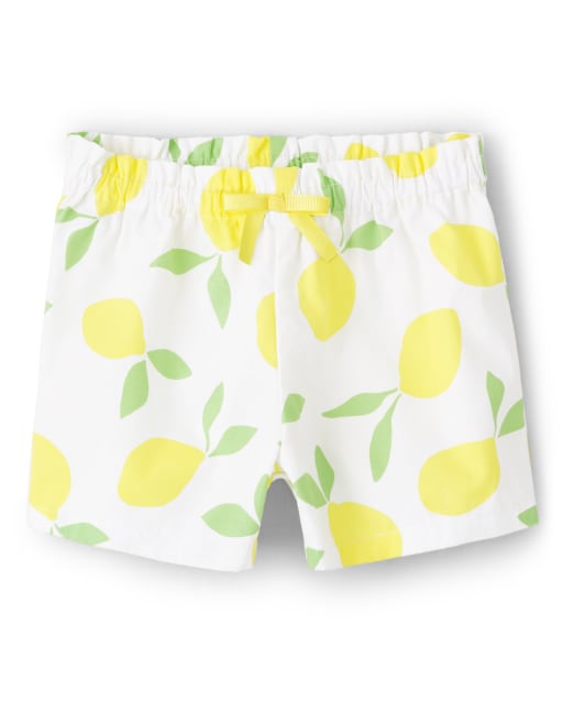 Girls Lemon Print Woven Shorts Citrus Sunshine WHITE Gymboree