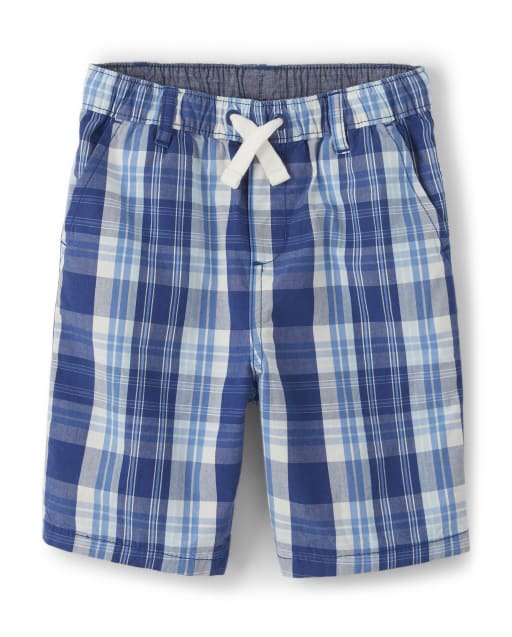 Boys Plaid Woven Pull On Shorts Blue Skies BLUE Gymboree