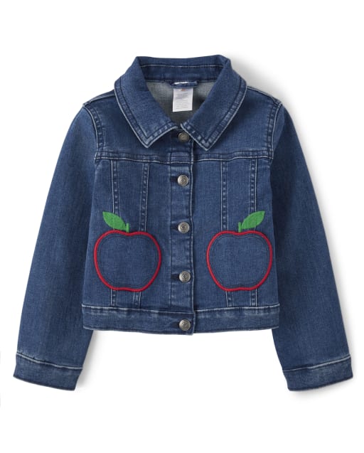 Girls Long Sleeve Embroidered Apple Denim Jacket Head of the Class APPLE22 INDIGO Gymboree CA