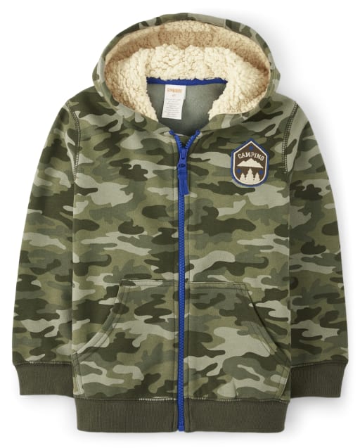 Sherpa lined camo hoodie store