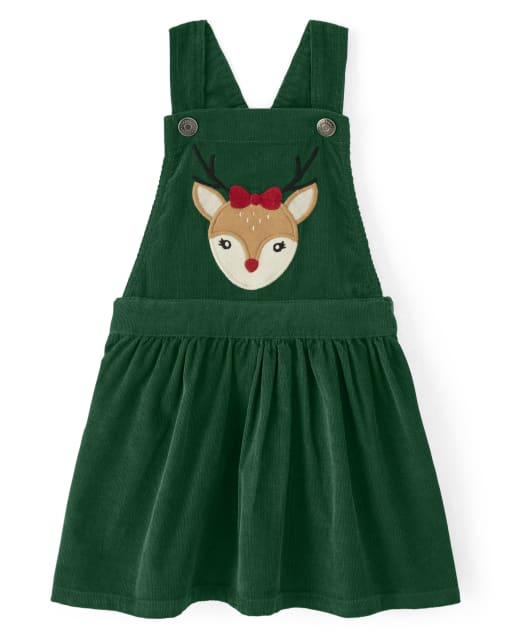 Girls Sleeveless Embroidered Reindeer Corduroy Skirtall - Holiday Express -  GREEN | Gymboree