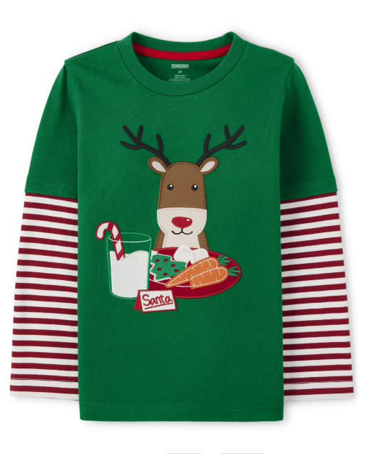 Boys Embroidered Reindeer Layered Top - Holiday Express