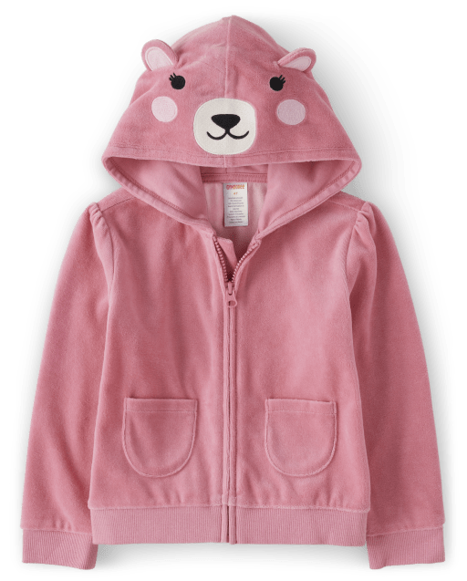 Girls Long Sleeve Velour Embroidered Bear Hoodie Bear Hugs Gymboree