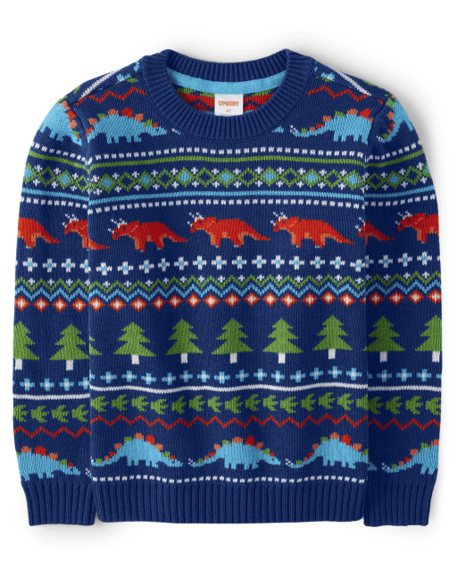 Boys Long Sleeve Dino Fairisle Sweater Dino Mite NAVY SAIL Gymboree