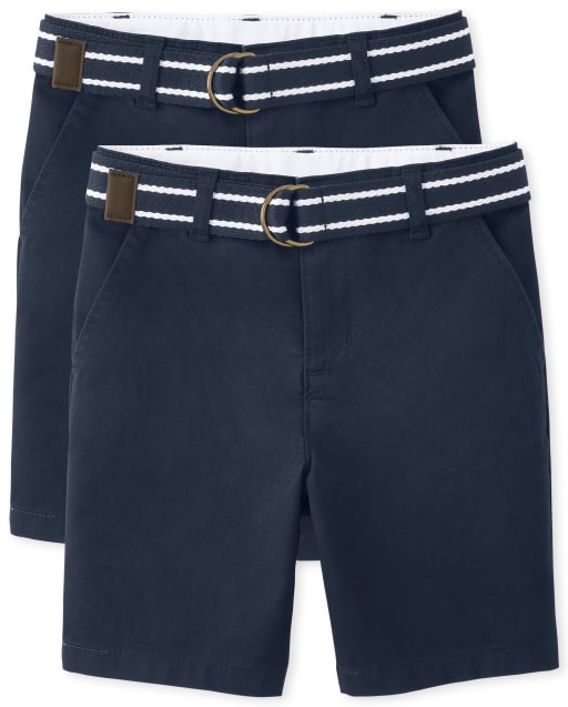 Boys Belted Woven Chino Shorts with Stain and Wrinkle Resistance 2