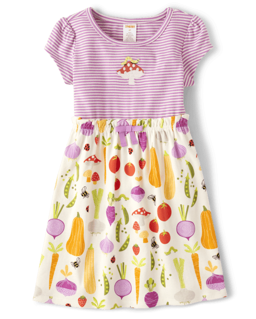 Girls Short Sleeve Striped Vegetable Dress Little Sprout HALO WHITE Gymboree