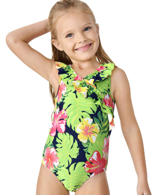  Toddler Girls One Piece Swimsuits Hawaiian Ruffle