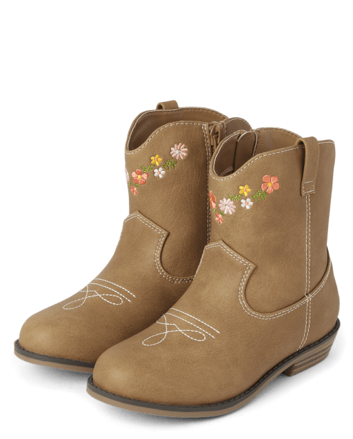 Girls Embroidered Floral Cowgirl Boots Country Trail TAN Gymboree CA