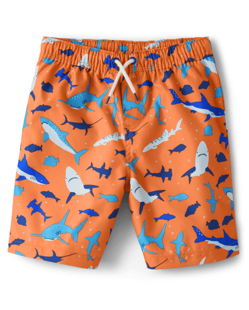Boys Shark Print Swim Trunks - Splish-Splash | Gymboree CA - SUN GLOW