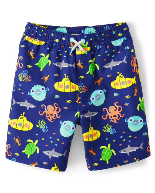 Boys Submarine Print Swim Trunks Splish Splash NAVY NARROWS Gymboree CA