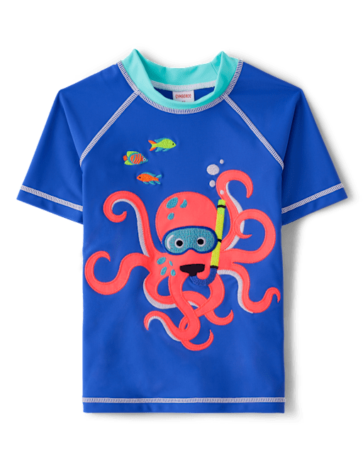 Cloveru RUSSELL ATHLETIC ※octpus Boys Short Raglan Sleeve Embroidered Octopus Rashguard - Splish