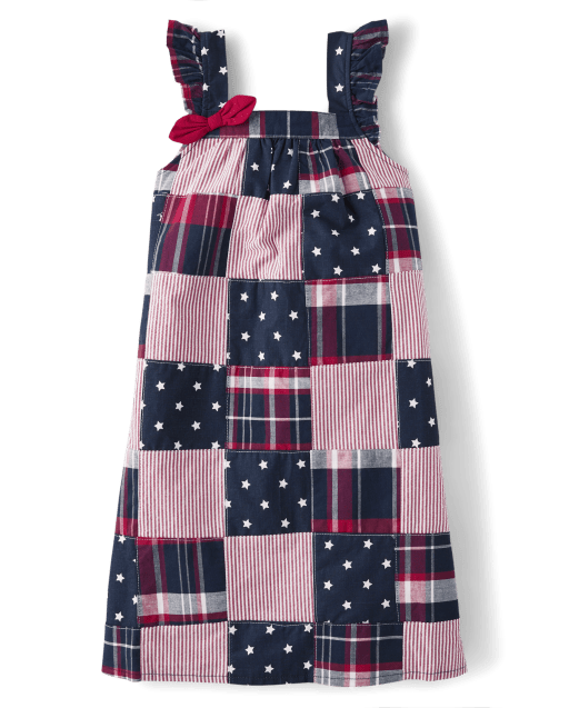 Girls Short Sleeves Madras Flutter Dress - American Cutie - BLUE | Gymboree