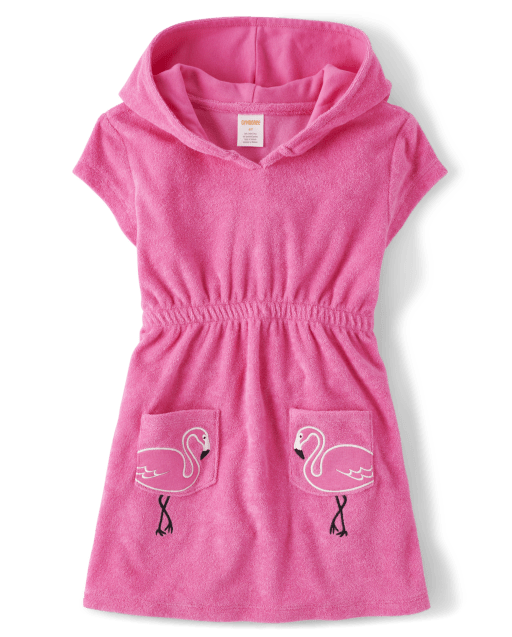 Girls Short Sleeve Applique Flamingo Cover-Up - Splish