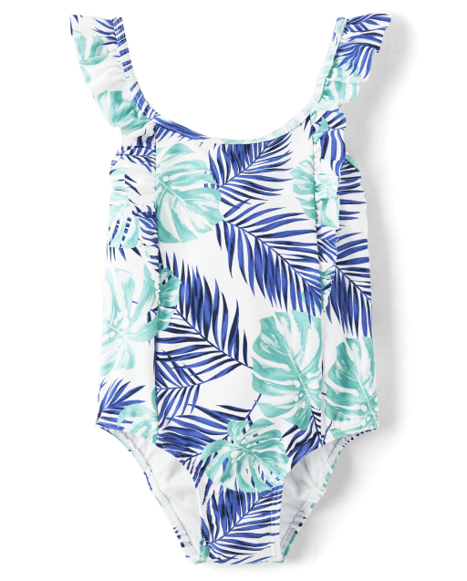 Girls Sleeveless Tropical Leaf Print One Piece Swimsuit Splish Splash SIMPLYWHT Gymboree