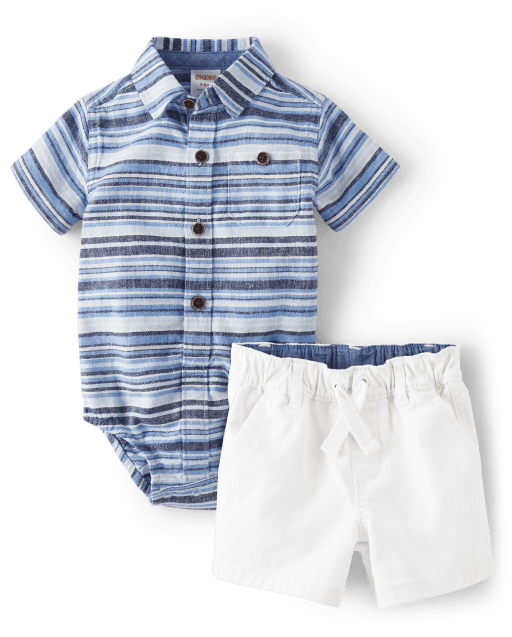 Baby Boys Matching Family Short Sleeve Striped Button Up Bodysuit And