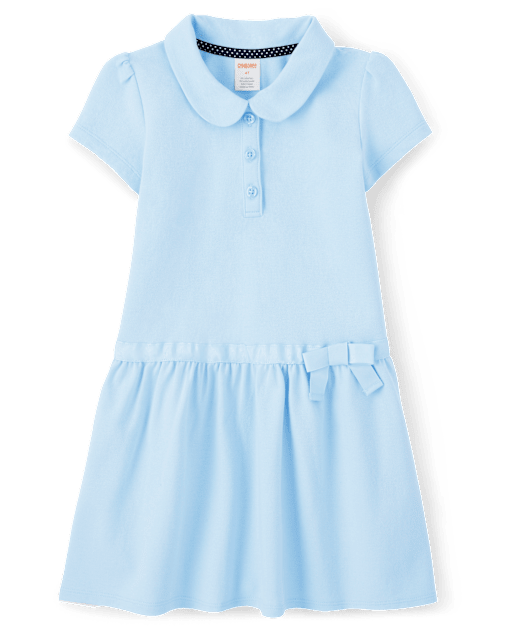 Scalloped Polo Dress / Sサイズ　Baby Blue Girls Short Sleeve Knit Polo Dress - Uniform - BLUE | Gymboree