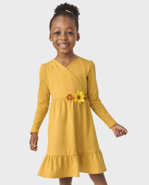 Girls Long Sleeve Floral Knit Tiered Dress Happy Harvest PRAIRIE GOLD Gymboree CA