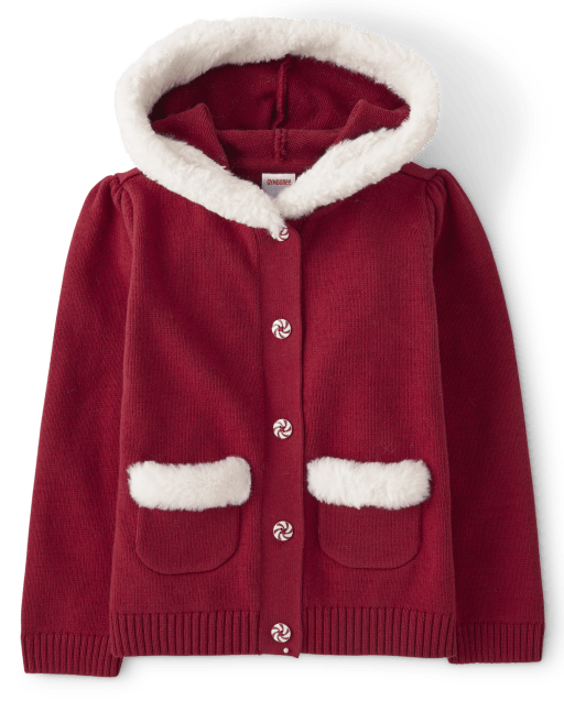 Girls Long Sleeve Faux Fur Hoodie Cardigan - A Royal Christmas ...