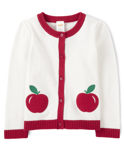 Girls Applique Apple Cardigan Apple Orchard White