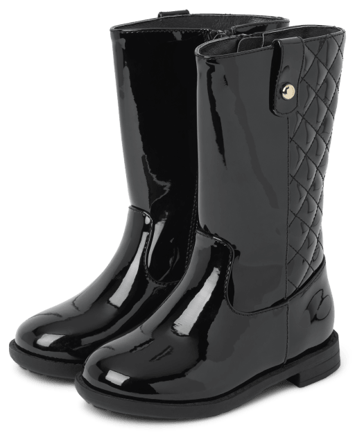 Girls Tall Riding Faux Patent Leather Boots BLACK Gymboree
