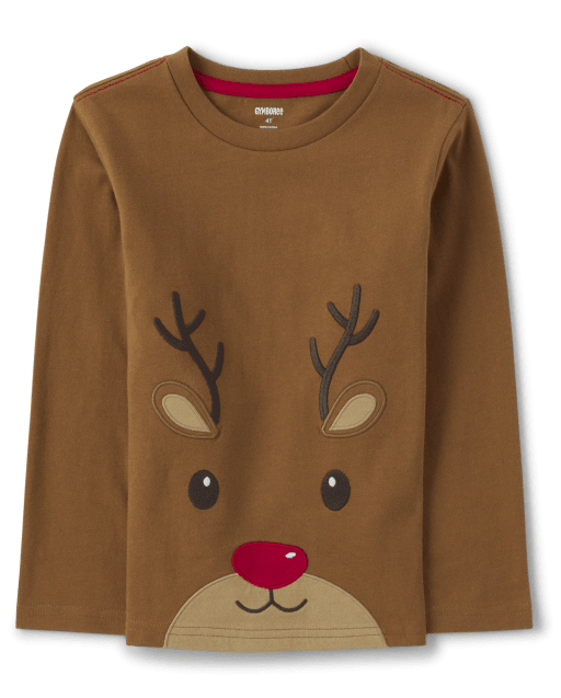 Boys Embroidered Reindeer Top - Very Merry