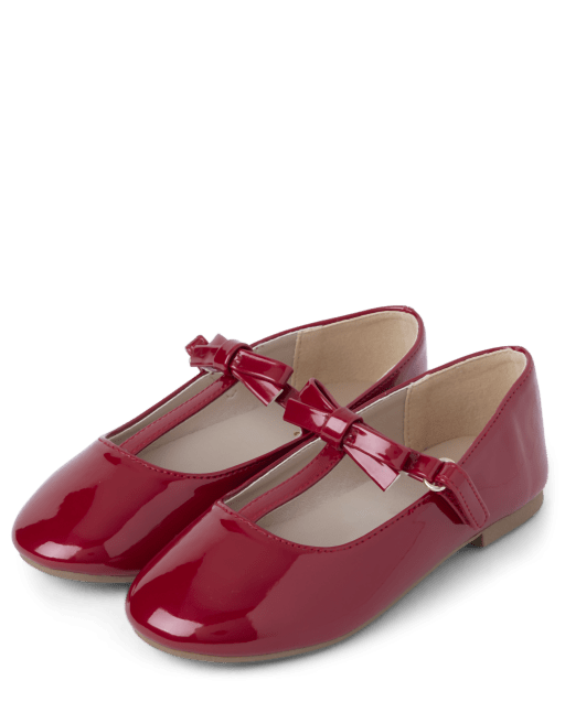 Girls Bow Faux Patent Leather TStrap Ballet Flats A Royal Christmas