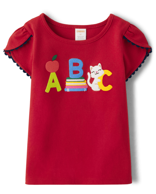 Girls Short Sleeve Embroidered ABC Tulip Top - Apple Orchard