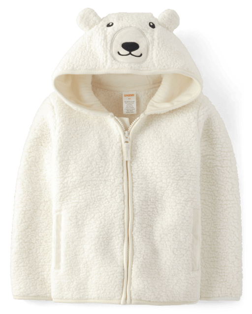 Unisex Long Sleeve Polar Bear Sherpa Zip-Up Hoodie - Nordic