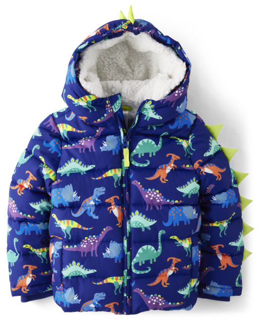 Boys Long Sleeve Dino Print Puffer Jacket Dino Friends The