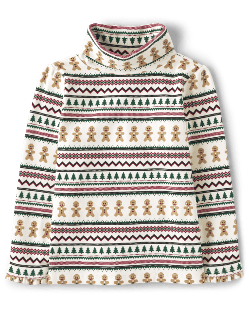 Girls Long Sleeve Gingerbread Fairisle Turtleneck - Christmas