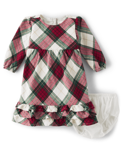 Little Toddler Baby Girl Christmas Outfits Red Plaid Ruffle Sleeve