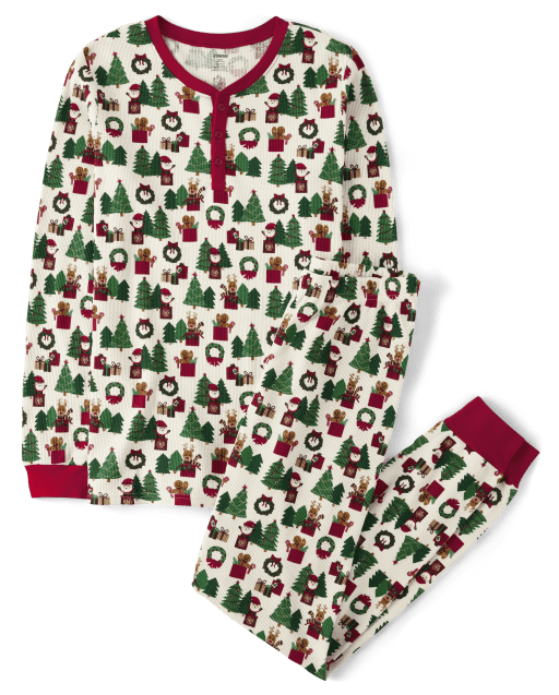 FAMILY P Js PAJAMAS Christmas Red Stripe Waffle Thermal Knit Pajama Set 2T  - 3T