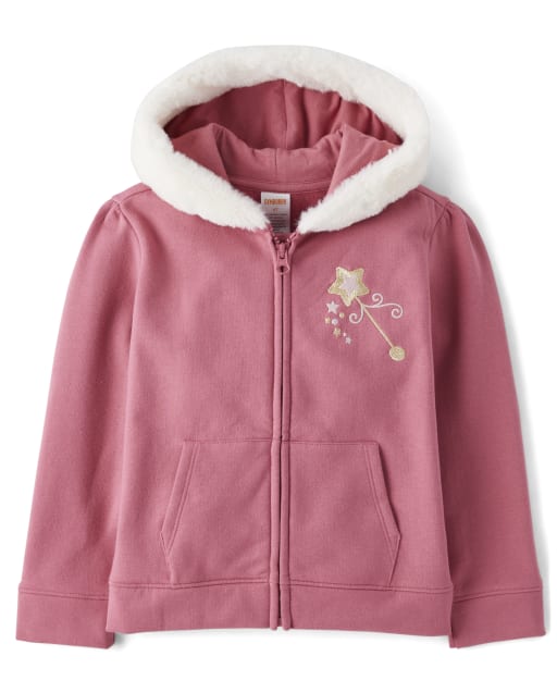 Girls Long Sleeve Embroidered Magic Wand Fleece Zip-Up Hoodie