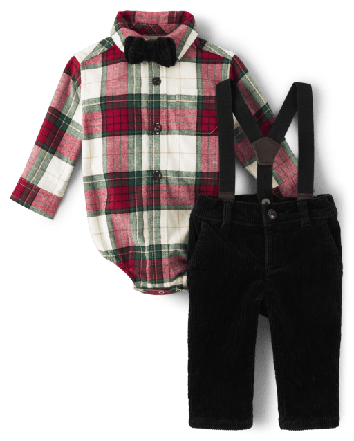 Baby Boys Matching Family Long Sleeve Plaid Bodysuit Pants And Bowtie ...