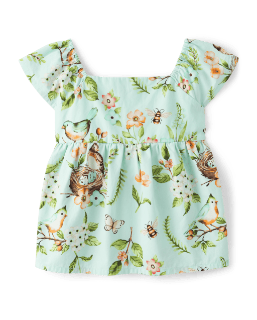 Print Babydoll Dress with Flutter Sleeves
