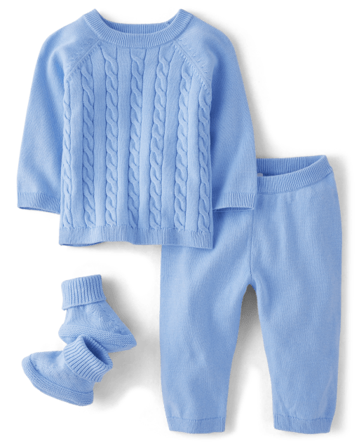 Baby Boys Long Sleeve Cable Knit Sweater 3Piece Outfit Set Homegrown