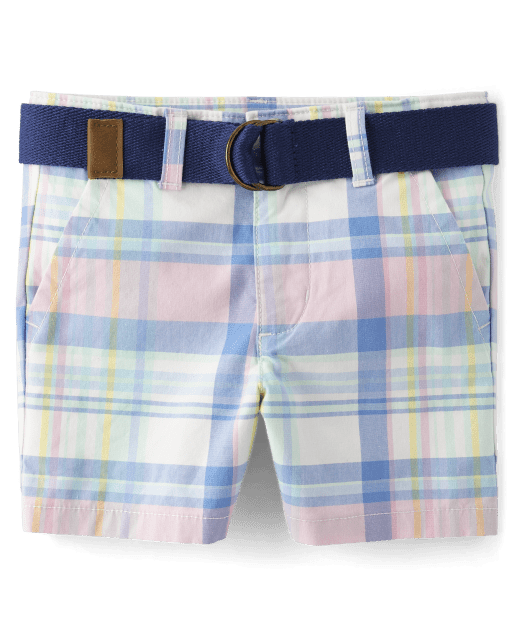 Shorts chinos tejidos de lona con cinturon y cuadros para ninos Celebraciones de primavera BLUE Gymboree