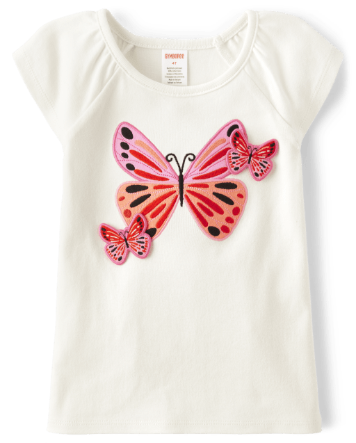 Girls Short Sleeve Embroidered Butterfly Top - Little Essentials ...