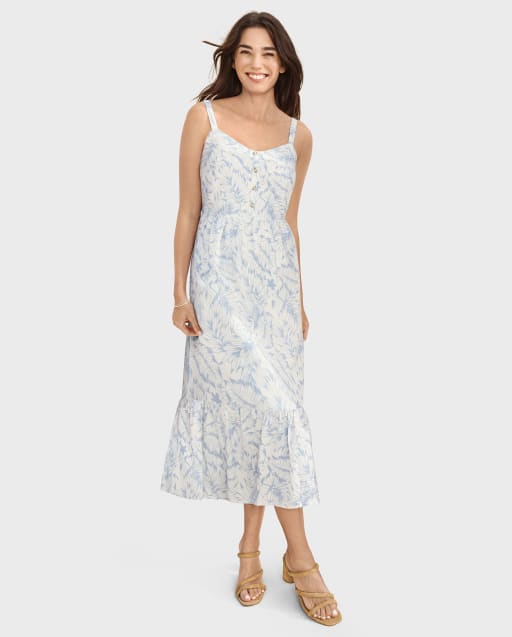 Womens Matching Family Sleeveless Palm Leaf Ruffle Dress - Little