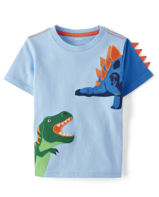 Boys Short Sleeve Embroidered Dino Top - Little Essentials - BLUE