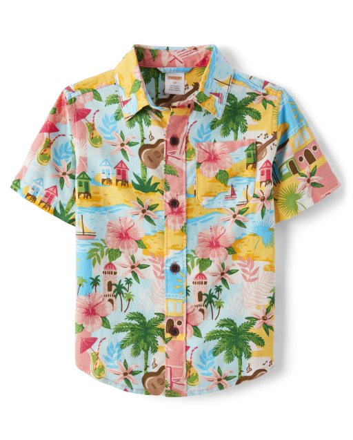 Boys Short Sleeve Hawaiian Button Up Shirt - Little Classics