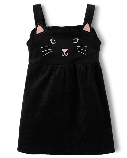 Girls Sleeveless Embroidered Cat Corduroy Jumper Halloween BLACK Gymboree CA