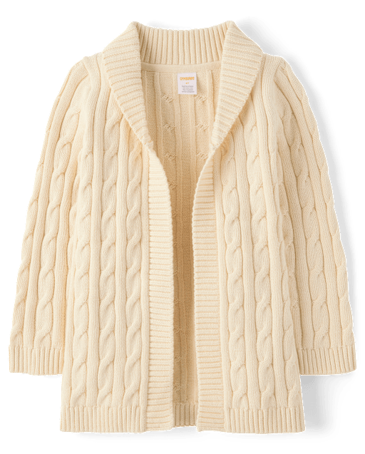 Girls Long Sleeve Cable Knit Long Shawl Cardigan - Country Charm - TAN |  Gymboree