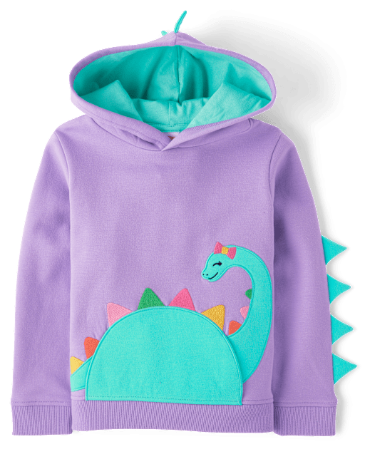 Girls Active Long Sleeve Embroidered Dino Fleece Hoodie Classroom Cutie PURPLE PROSE Gymboree