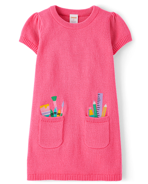 Trotter Street Kids Girls Green Dress - Embroidered School Supplies