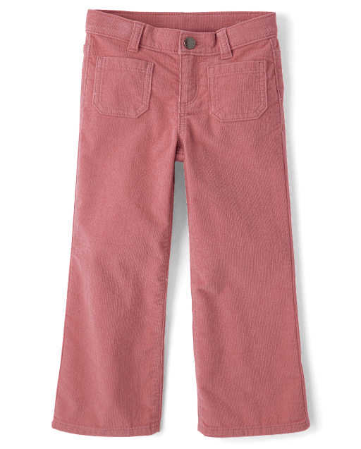 Girls Patch Pocket Corduroy Wide Leg Pants - Little