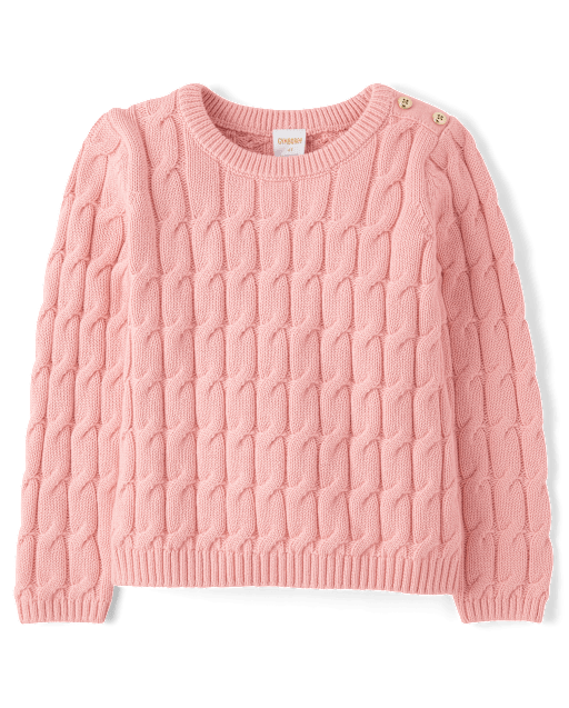 Girls Long Sleeve Cable Knit Button Sweater Little Essentials FUZZY PINK CL Gymboree CA