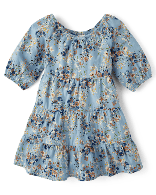 Girls Short Sleeve Floral Print Flannel Tiered Dress Country Charm Gymboree CA