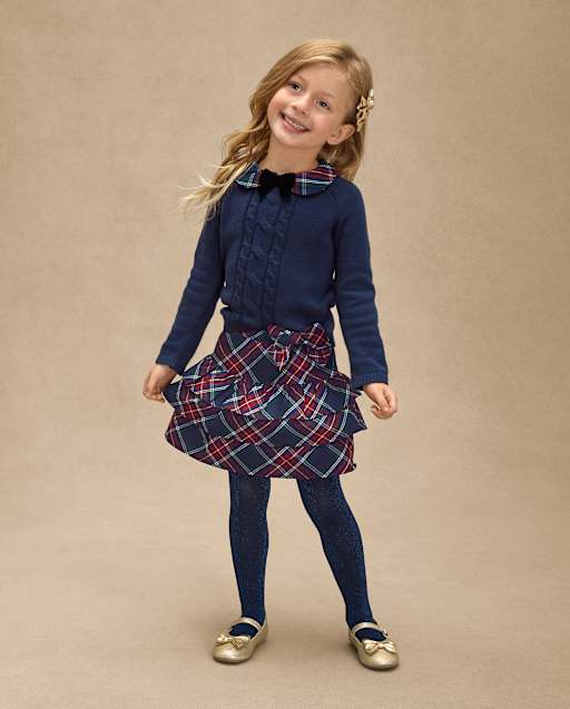 Girls Plaid Tiered Skirt - Royal Christmas - BLUE | Gymboree CA