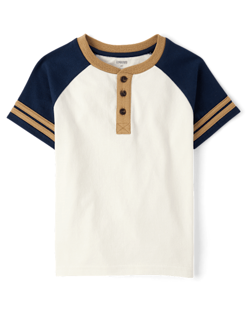 Boys Short Sleeve Colorblock Henley Top - Classroom Cutie - WHITE